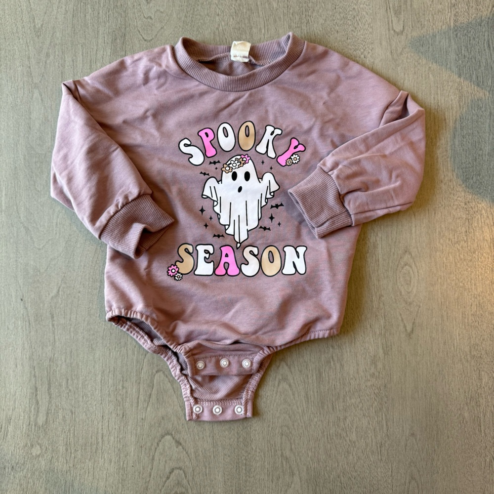 Purple “spooky season” sweater onsie